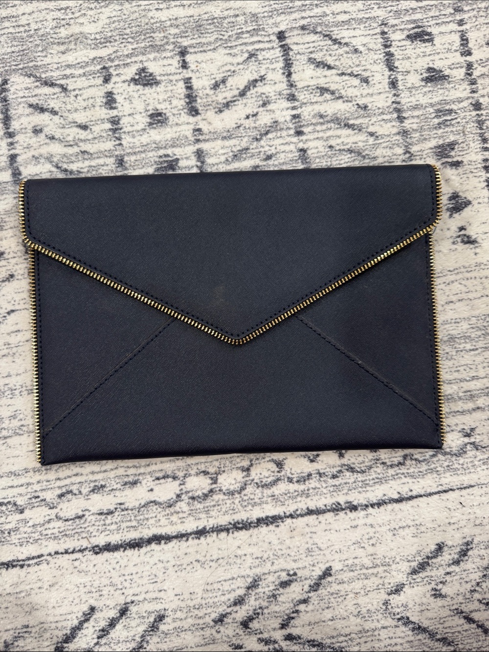 Rebecca Minkoff navy blue Envelope Clutch bag with zipper gold trim